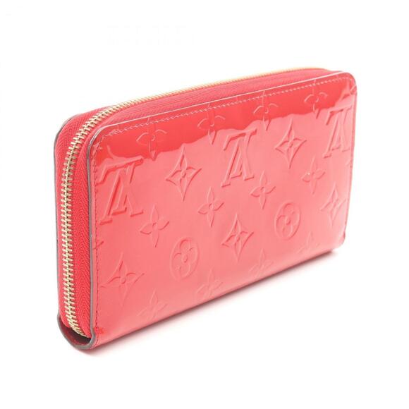 Louis Vuitton Zippy Wallet, Round Long Leather Vernis, Women's, Red, M90200
